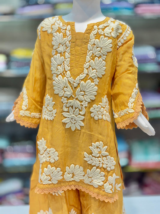 Iconic Muslin Kids Garara Set With 3d embroidery - Made for Tiny Trendsetters