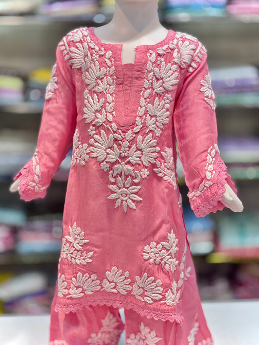 Iconic Muslin Kids Garara Set With 3d embroidery - Made for Tiny Trendsetters