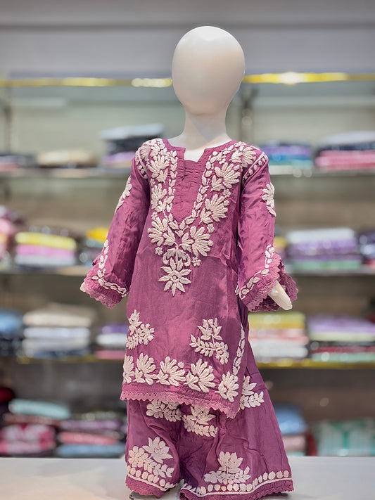 Iconic Muslin Kids Garara Set With 3d embroidery - Made for Tiny Trendsetters