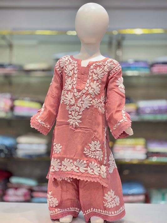 Iconic Muslin Kids Garara Set With 3d embroidery - Made for Tiny Trendsetters